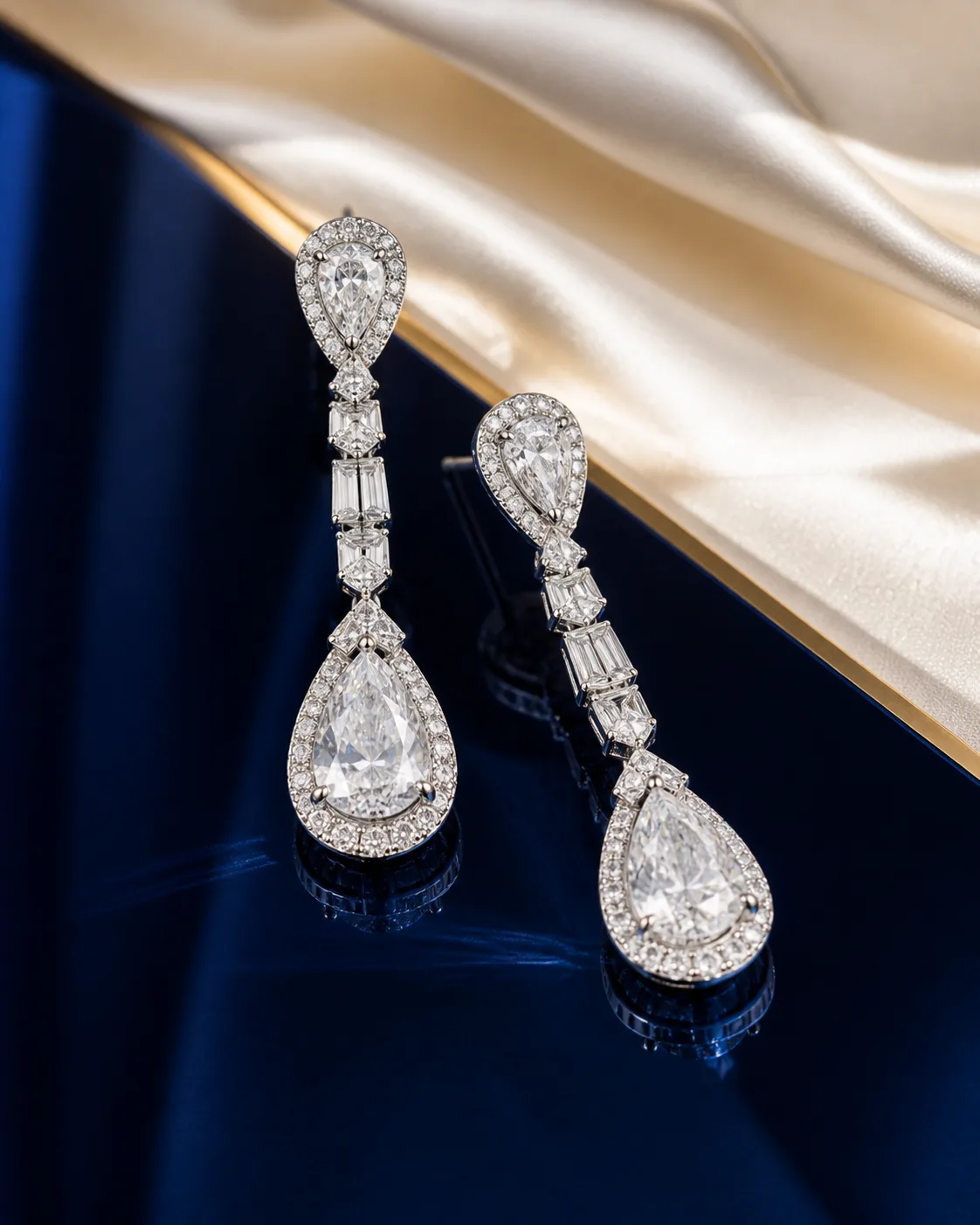 Aarohi Pear Drop Earrings, 18K white gold diamond earrings design