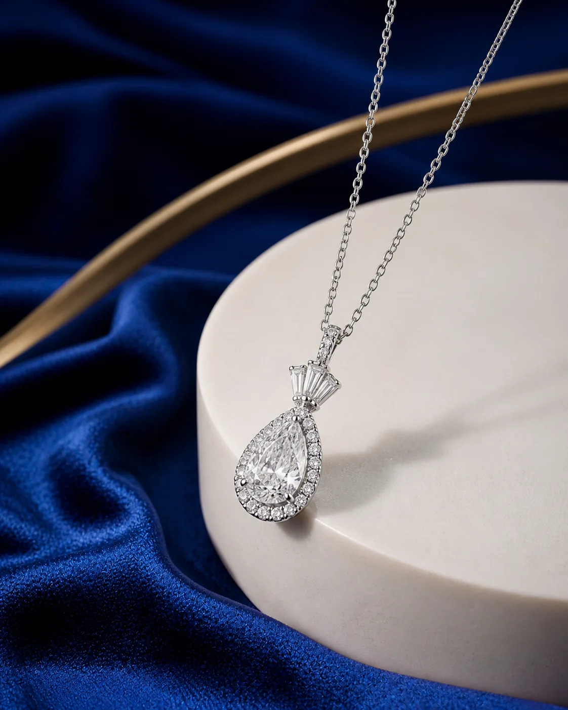 Aarohi Pear Solitaire Pendant, 18K white gold diamond pendants design
