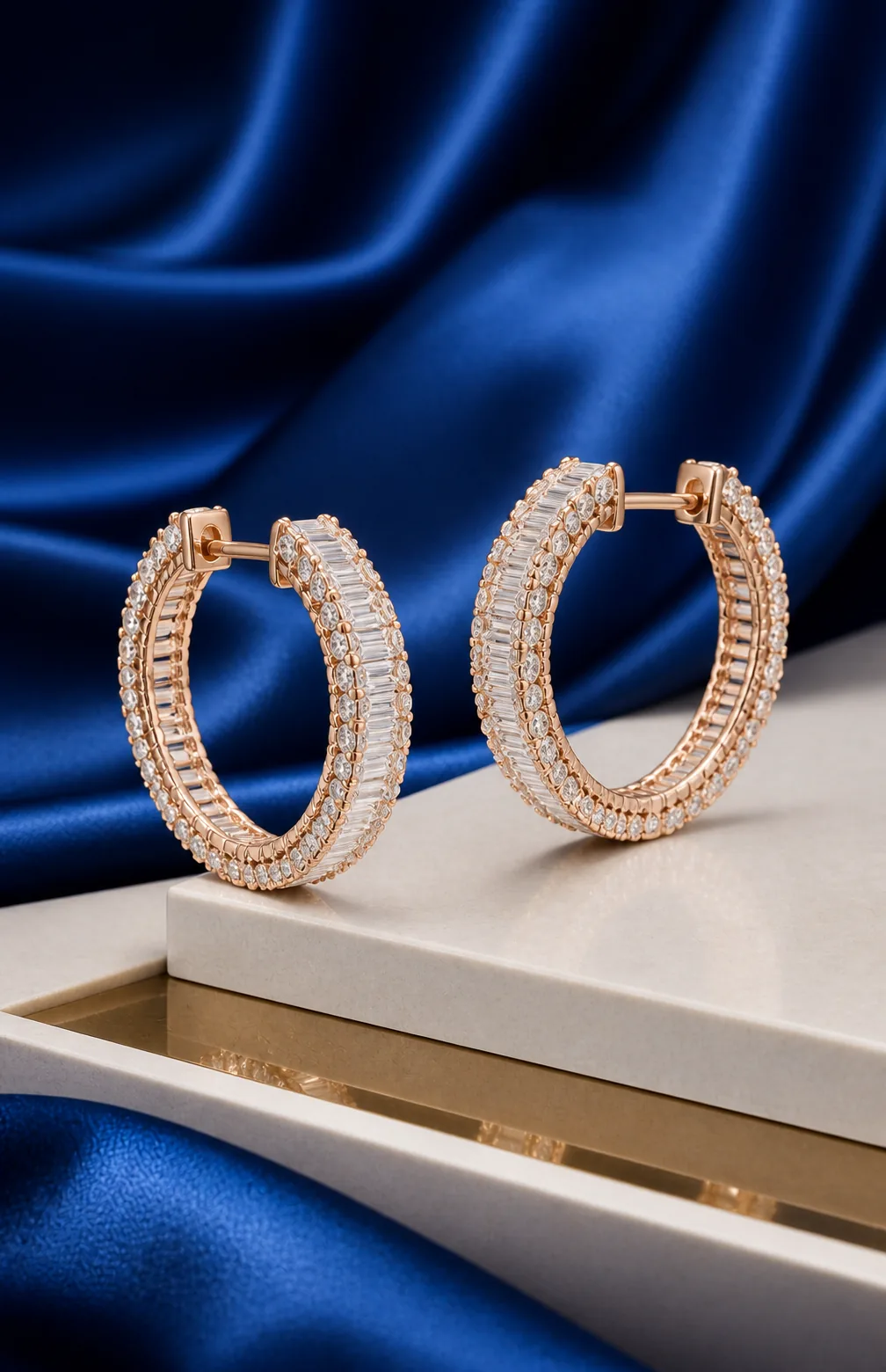 Aarohi Diamond Hoop Earrings, 18K rose gold diamond earrings design