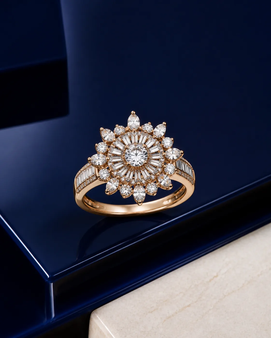 Aarohi Diamond Bloom Ring, 18K rose gold diamond rings design