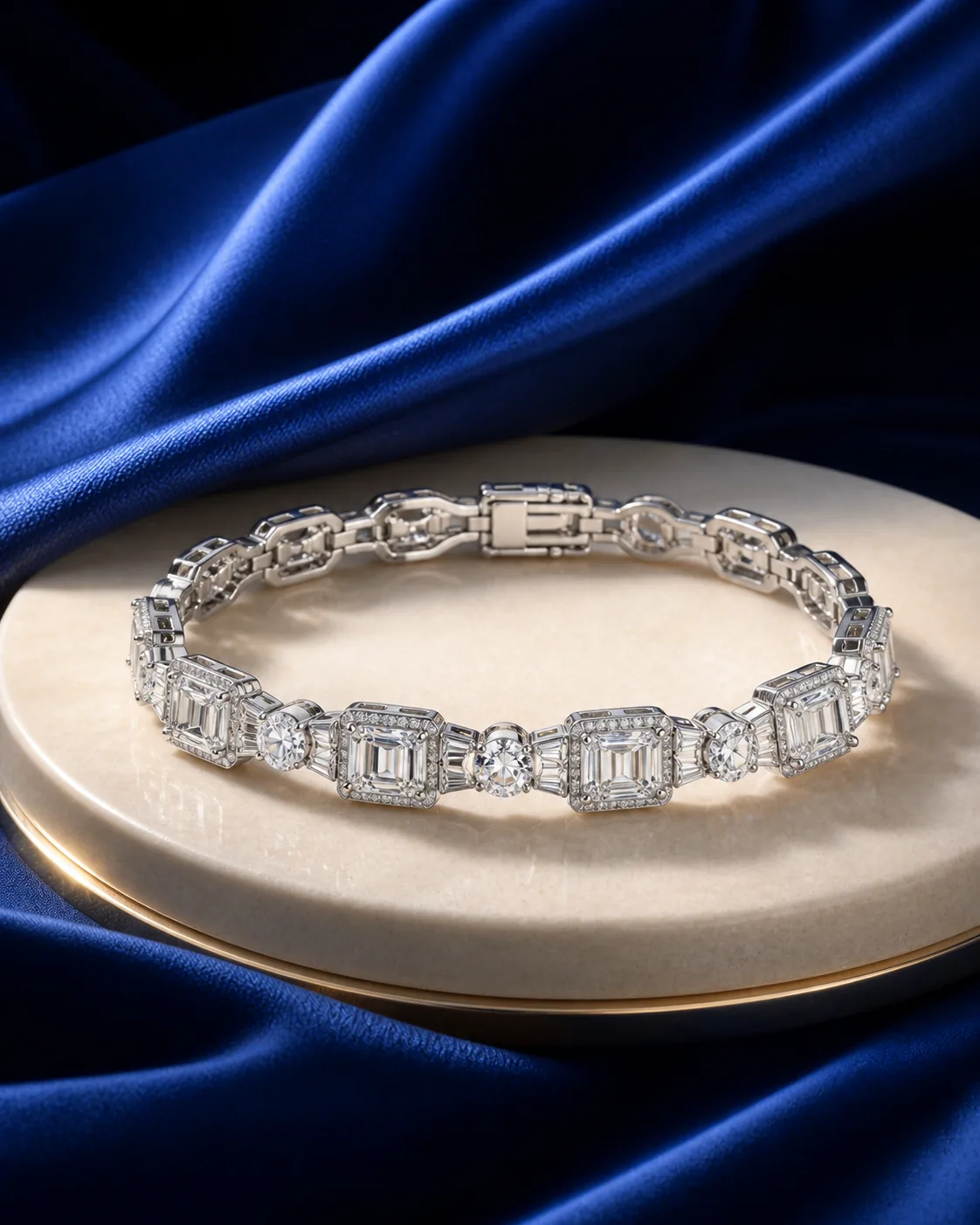 Aarohi Emerald Line Bracelet, Platinum diamond bracelets design