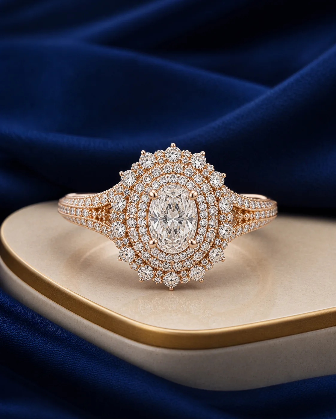 Celeste Oval Halo Ring