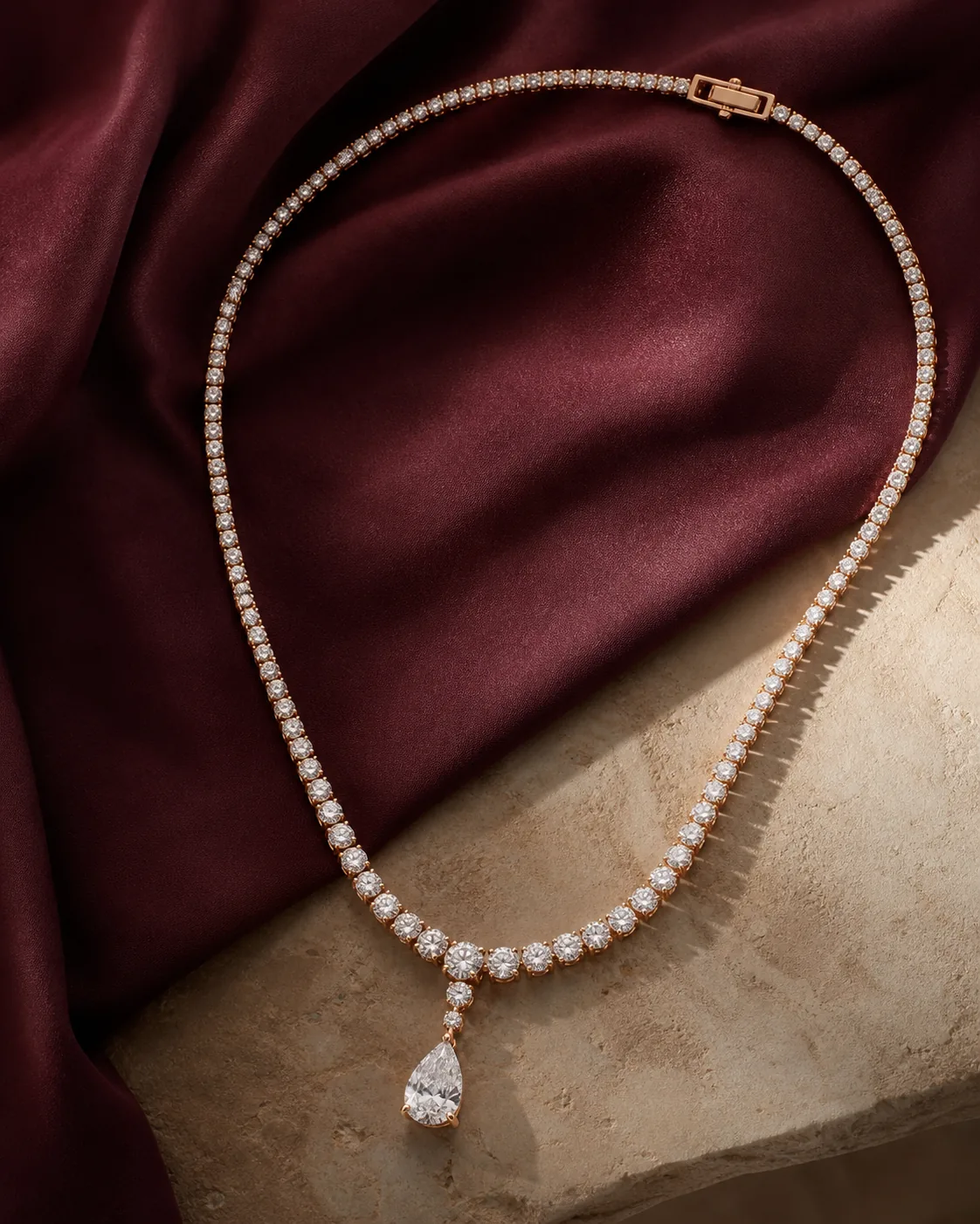 Rose gold diamond tennis necklace